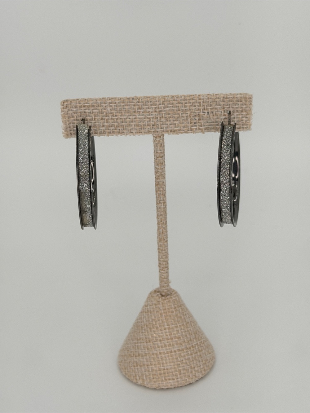 Sparkle Inlay Gunmetal Hoop Earrings - Women’s Jewelry